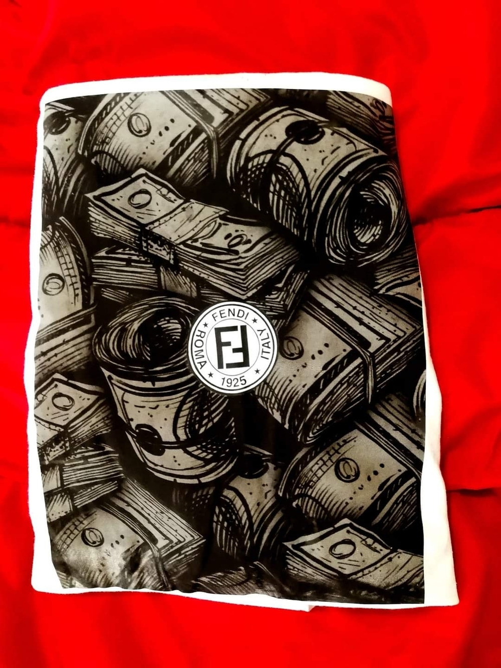 Fendi Black & White Money Motif Silk Scarf